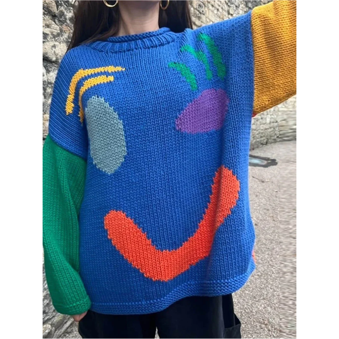 סוודר אוברסייז מקושט לנשים עם שרוולים ארוכים - סגנוני ונוח