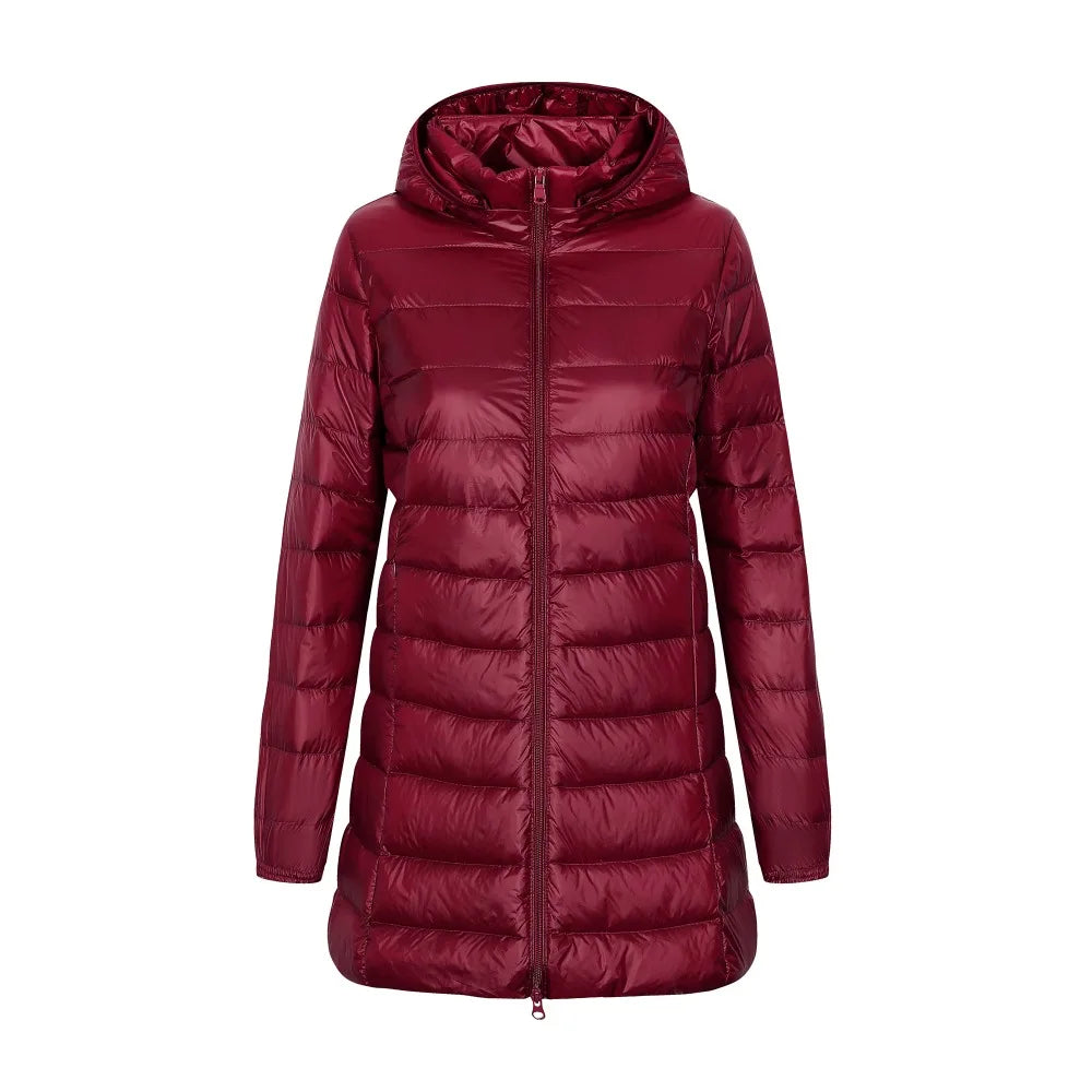 Fashionable Women's Winter Coat with Warm Feathers and Practical Hood for Full Comfort During Rainy and Cold Seasons