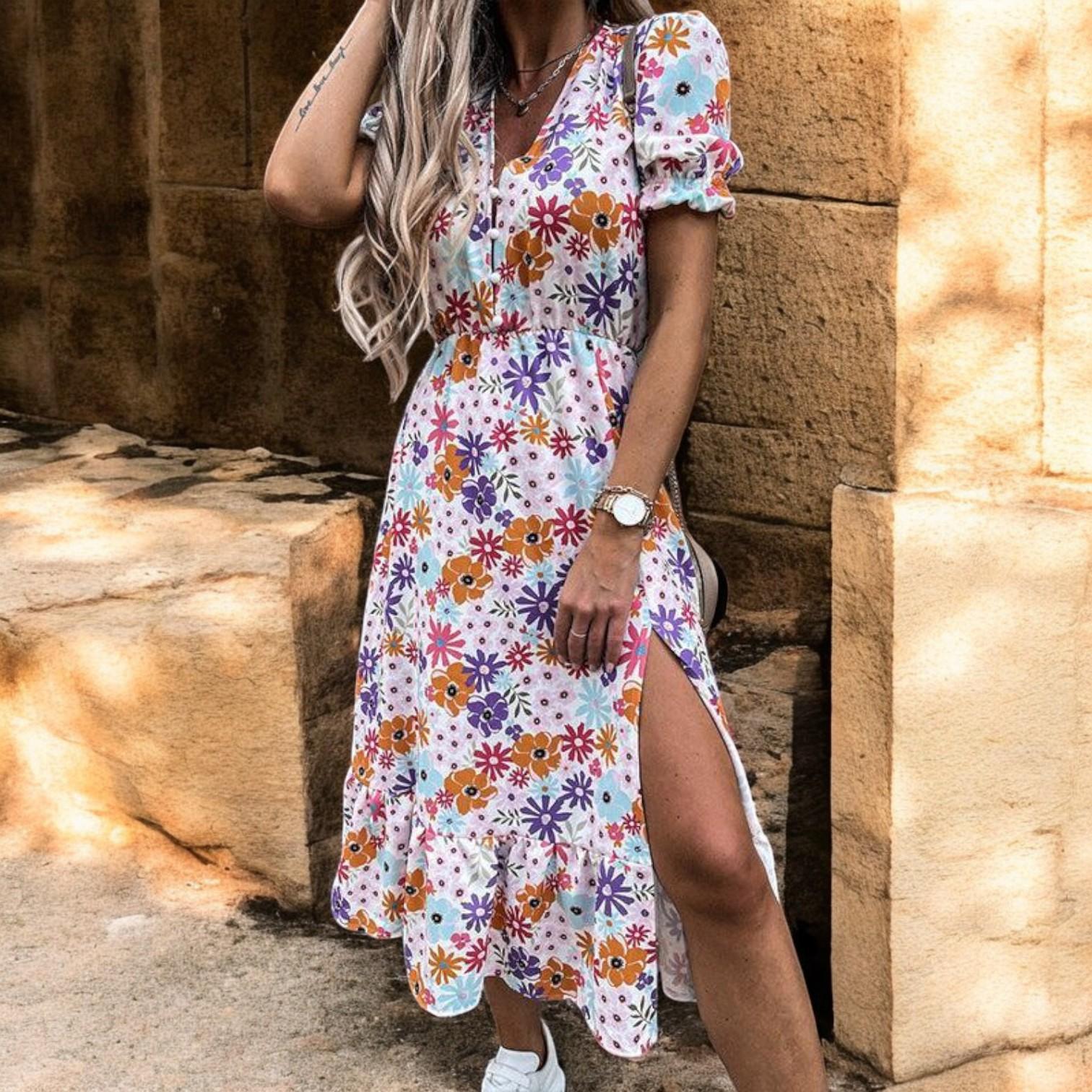 חולצת שמלת פרחים אלגנטית למראה אופנתי